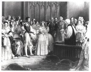 Mariage de la reine Victoria (1819-1901) et du prince Albert (1819-61) au palais Saint-James le 10 février 1840, gravé par Charles Eden Wagstaff, 1840