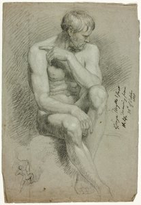 Homme nu assis avec croquis d