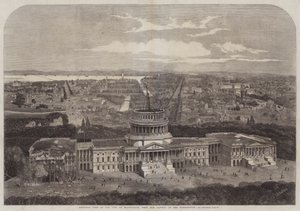 Vue aérienne de la ville de Washington, avec le Capitole au premier plan