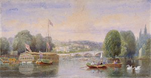 La Tamise avec le pont de Richmond et la colline de Richmond au loin, Londres, 1867 - George Henry Andrews