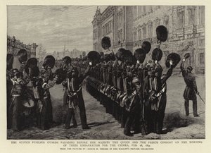 Les gardes fusiliers écossais défilant devant Sa Majesté la Reine et le Prince Consort le matin de leur embarquement pour la Crimée, 28 février 1854 - George Housman Thomas