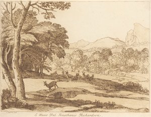 Sans titre : Paysage avec des cerfs - George Knapton
