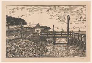 Vue sur un quai et des maisons - George Marinus Tamson