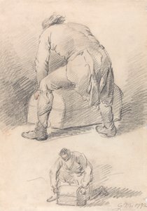 Un homme soulevant un tronc, deux études sur une feuille - George Morland