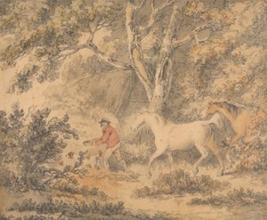 Paysage avec chevaux, fermier et chien - George Morland