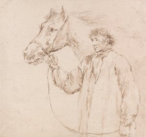 Homme tenant un cheval par la bride - George Morland