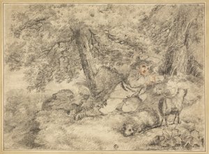 Garçon berger avec des agneaux dans les bois - George Morland