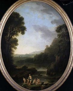 Paysage boisé avec baigneurs - George Mullins