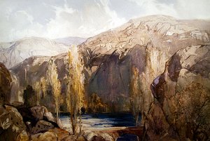 Une rivière coulant à travers une gorge rocheuse - George Robert Rushton