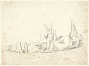 Groupe de personnages en détresse allongés au sol  (étude pour « Howard visiting prisons » ) - George Romney