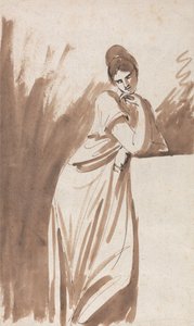 Une dame appuyée contre un socle (peut-être une esquisse pour « Miss Woodley ») - George Romney