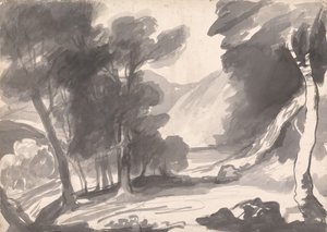 Étude de paysage : bosquet, lac et montagnes - George Romney