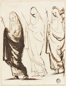 Procession de Trois Femmes Drapées Tenant des Croix ou des Sceptres - George Romney
