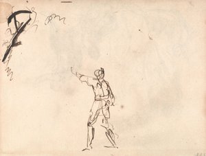 Statue debout, le bras levé, peut-être Macbeth