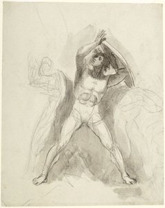 Nu masculin debout tenant un bouclier - George Romney