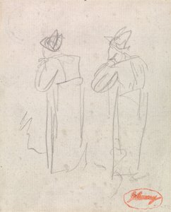 Deux personnages debout portant de grands chapeaux - George Romney