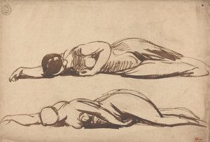 Deux études représentant une femme allongée, peut-être Sainte Cécile - George Romney