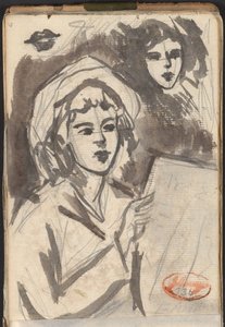 Femme en train de lire et étude de visage - George Romney