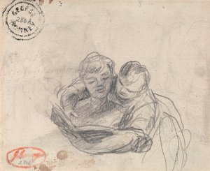 Une femme apprend à lire à un enfant - George Romney