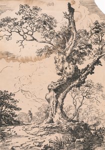 Homme et grand arbre dans le paysage - George Samuel
