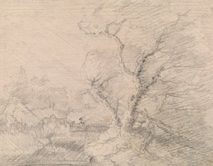 Paysage avec Pont de Bois et Grand Arbre