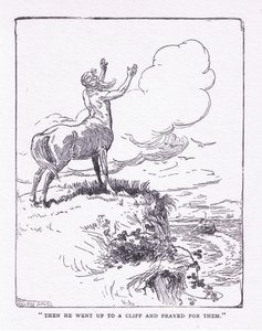 Puis elle monta sur la falaise et pria pour eux, du livre The Heroes publié par George Allen and Unwin 1929