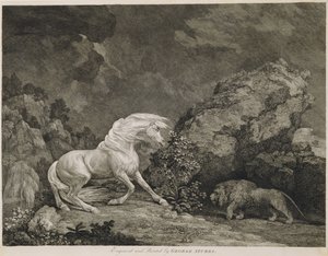 Un cheval effrayé par un lion, gravé par l