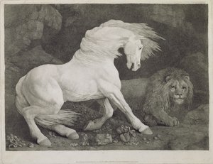 Un cheval effrayé par un lion, gravé par l