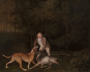Freeman, le garde-chasse du comte de Clarendon, avec une biche mourante et un chien