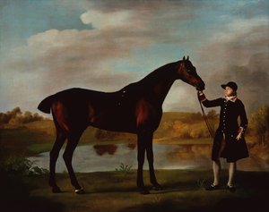 Le chasseur de la baie du duc de Malborough avec un palefrenier