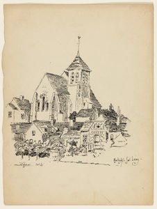 Église à Montigny-Sur-Loing, France, croquis de voyage - George Washington Maher