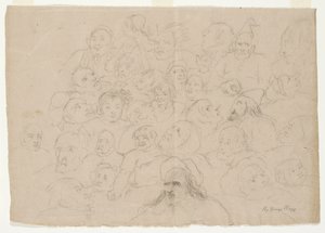 Sans titre - Nombreux croquis de portraits, dessinés grossièrement, d