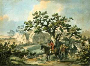 Chasse à la perdrix, gravé par Thomas Rowlandson, publié par J. Harris, 1789 - George after Morland