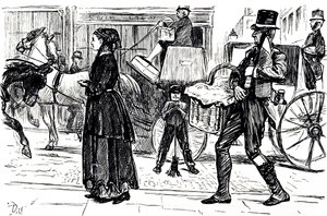 Une caricature représentant les débuts des magasins coopératifs. Illustré par George du Maurier (1834-1896) un caricaturiste et auteur franco-britannique - George du Maurier