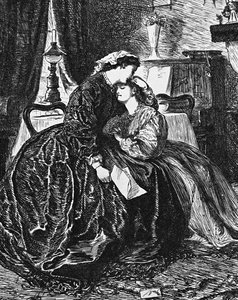 Une mère et sa fille recevant des nouvelles de la grave maladie du mari/père - George du Maurier