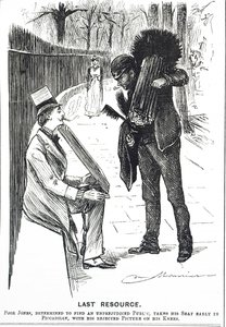 Caricature représentant un ramoneur et ses brosses