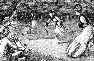 Dessin animé représentant un jeu de tennis sur gazon