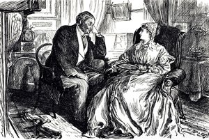 Caricature de Georges du Maurier illustrant un homme et une femme en conversation sur les bienfaits apaisants de l