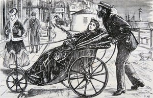 Patrick poussant la chaise de bain de la dame - George du Maurier
