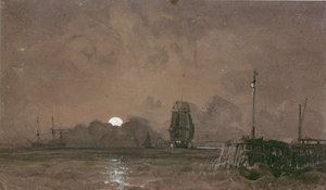 Port de Sunderland : Clair de lune, 19ème siècle