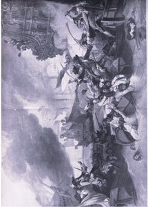 La bataille de La Hogue, 23-24 mai 1692 : Destruction de la flotte française, illustration de British Battles on Land and Sea, 1915
