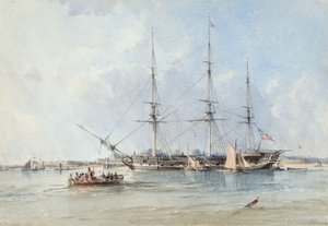 La frégate Blackwall Seringapatam au mouillage au large du fort de Tilbury - George the Elder Chambers