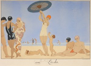 Au lido. Des gens sur une plage - Georges Barbier