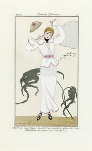 Conception pour Robe Blanche avec Garniture Rose et Ceinture en Crochet, de Costumes Parisien, pub.1912