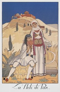 Joueur de flûte de Pan en costumes traditionnels grecs - Georges Barbier