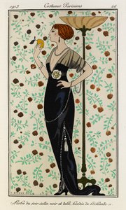 Robe du soir satin noir et tulle bordée de brillants. Costumes Parisiens no.46 - Georges Barbier