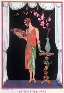 Robe de soirée Worth, planche de mode de la Gazette du Bon Ton - Georges Barbier
