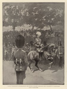 Lord Wolseley (commandant en chef) chevauchant devant le carrosse de Sa Majesté