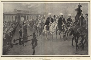Le cortège funèbre à Hyde Park Corner, les pleureurs royaux entrant dans le parc - Georges Bertin Scott