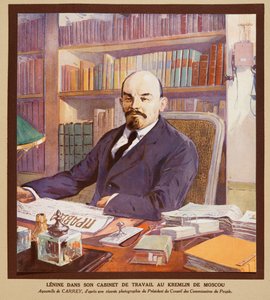 Lénine dans son bureau au Kremlin à Moscou, tiré de Histoire des Soviets, pub. 1922 - Georges Carrey